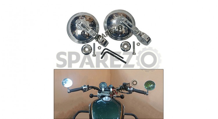 Royal Enfield Super Meteor 650 Bar End Mirrors with Mounts Chrome - SPAREZO